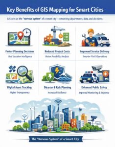 Key benefits of GIS mapping for smart cities including planning, cost reduction, resilience and public safety
